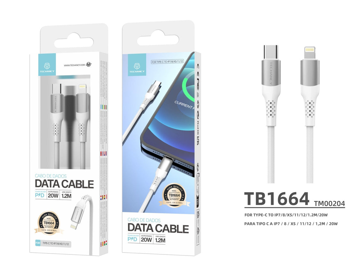 Techancy Cabo De Dados Pd De Alta Velocidade TB1664, Tipo C Para Carregamento Ip 20wpd, Cabo Entrançado De 1,2m