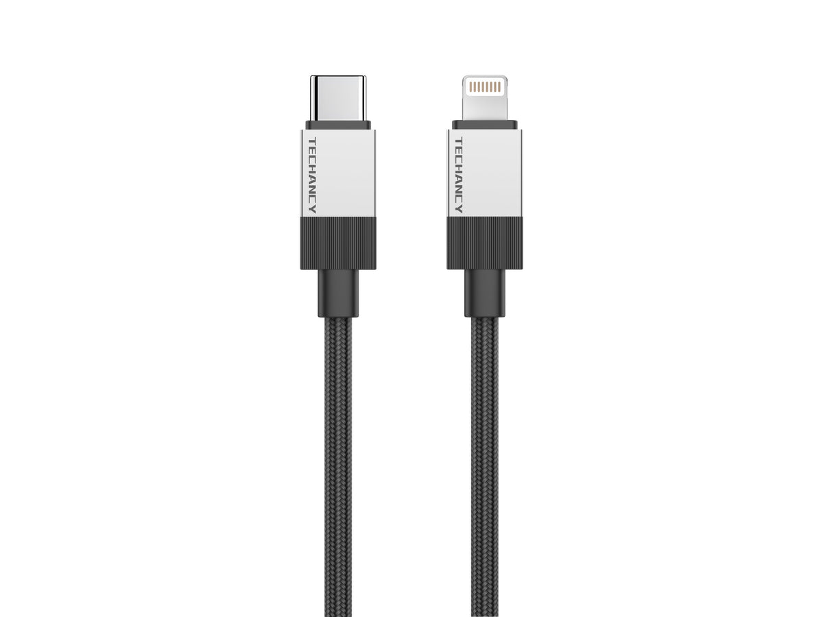 Techancy Cabo de Dados PD TB1800, 27W, 1m Preto, USB-C para Lightning, Conector de Liga de AlumInio, CompatIvel com iPhone 11-14