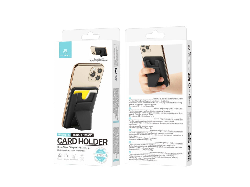 Techancy Porta Cartoes Magnetico KC2126 Suporte Dobrável Compativel com MagSafe Carteira para iPhone Preto