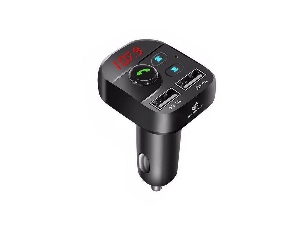 Techancy Leitor Mp3 Para Automóvel Preto TE0863, Carregamento Rápido De 3,1 A, Ligação Fm+Bluetooth, Entrada 12-24 V