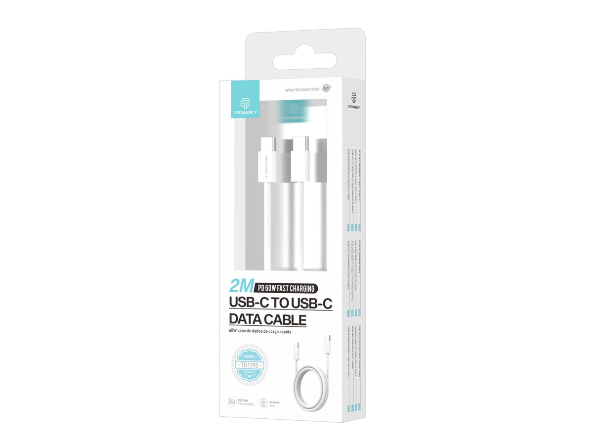 Techancy Cabo De Dados De Carregamento Rápido De 60 W Usb C Para Usb C TB1795, 2 M De Comprimento, Cabo Entrançado