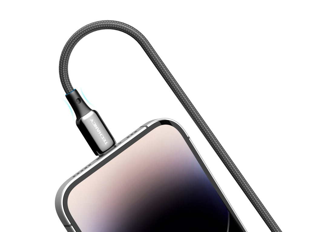 Techancy Cabo USB-C para Lightning TB1802, 27W, 1m Preto, Conector de AlumInio, Design Antiderrapante, CompatIvel com iPhone 11-14