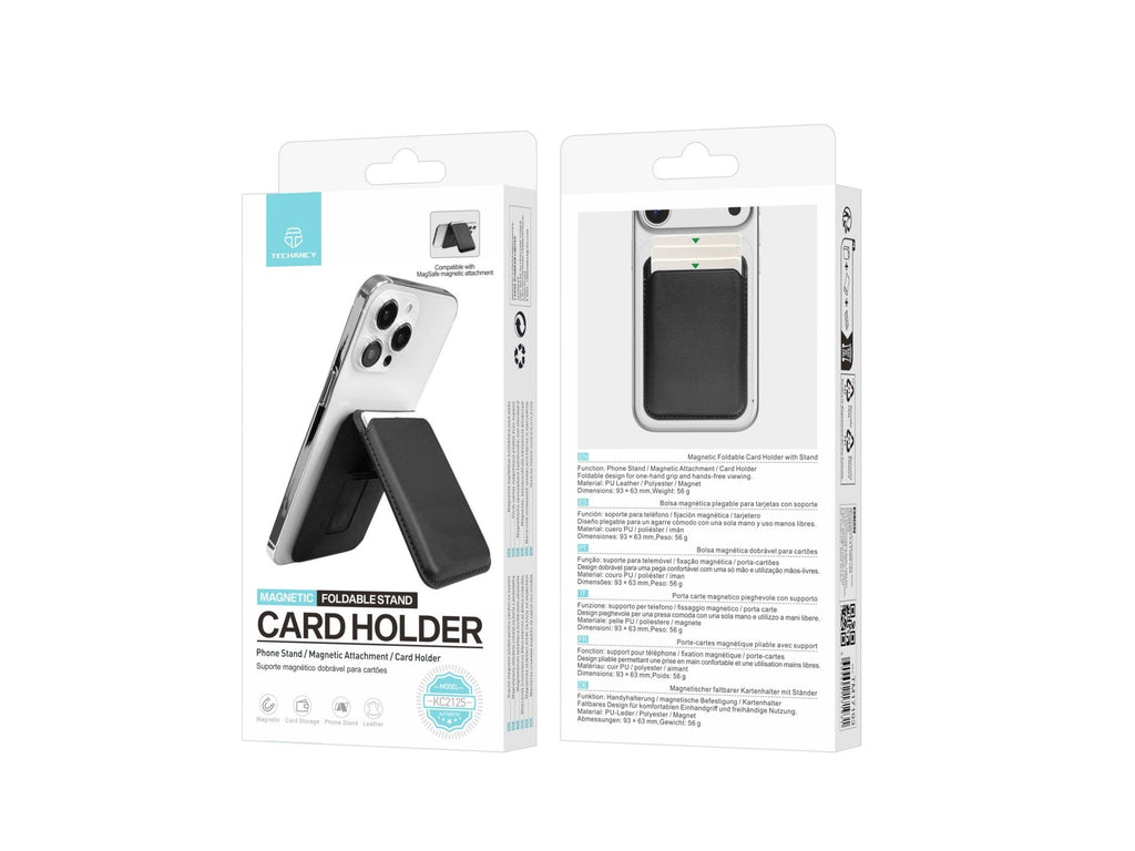 Techancy Porta Cartoes Magnetico KC2125 Suporte Dobrável Compativel com MagSafe Carteira para iPhone Preto
