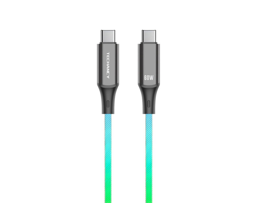 Techancy Cabo De Dados De 1m TB1799, Usb-C Para Usb-C, Efeitos De Iluminação Rgb, Carregamento Rápido De 27w.