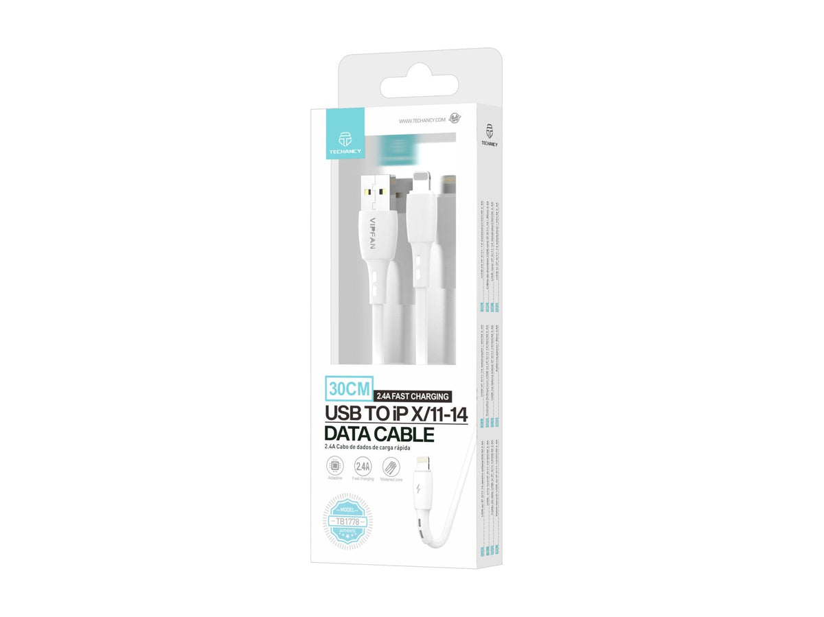 Techancy Cabo De Dados Usb-Lightning Branco TB1778, Carregamento 2,4A, 30cm Adequado Para Utilização Com Power Bank