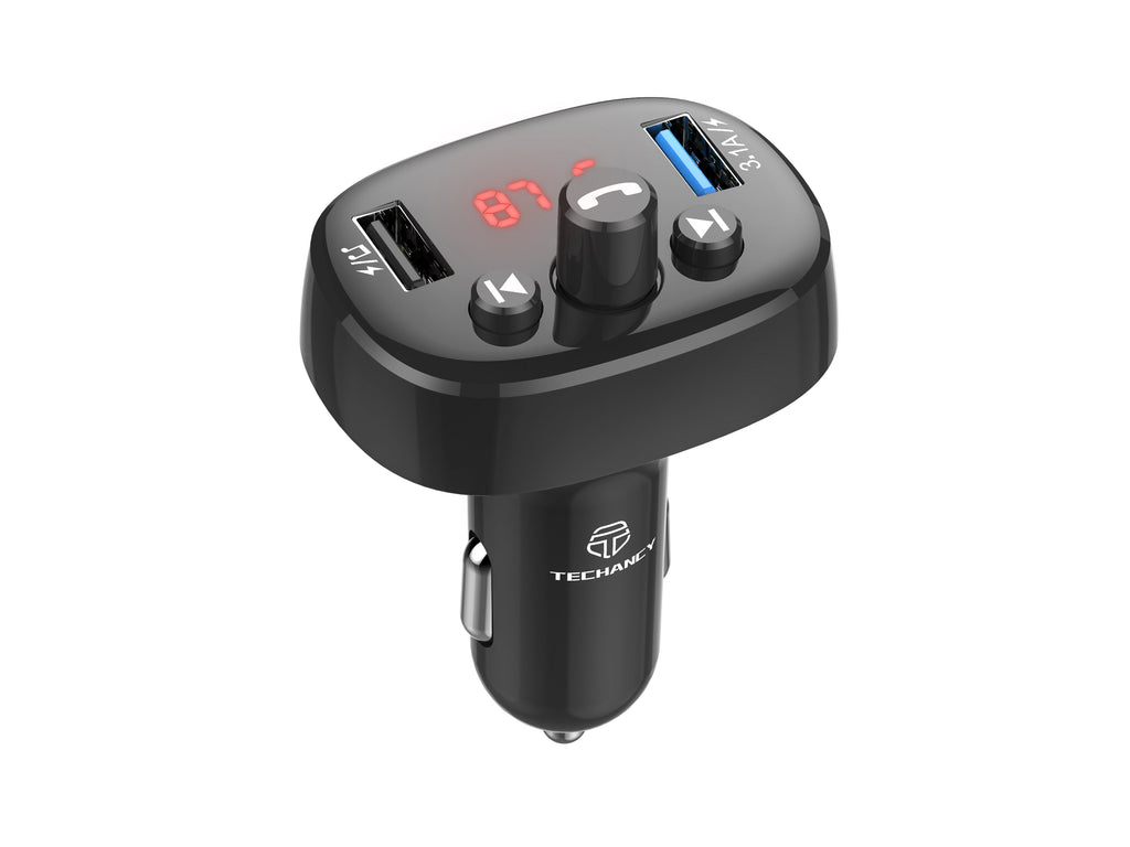Techancy Transmissor Fm Para Automóvel Preto TE0864, 3.1a, 2 Portas Usb, Leitor De Mp3, Compatível Com Tensão 12v-24v.