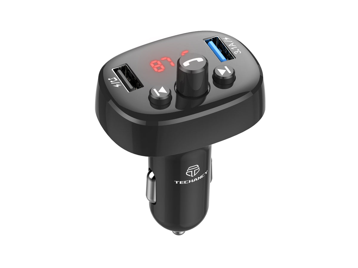 Techancy Transmissor Fm Para Automóvel Preto TE0864, 3.1a, 2 Portas Usb, Leitor De Mp3, Compatível Com Tensão 12v-24v.