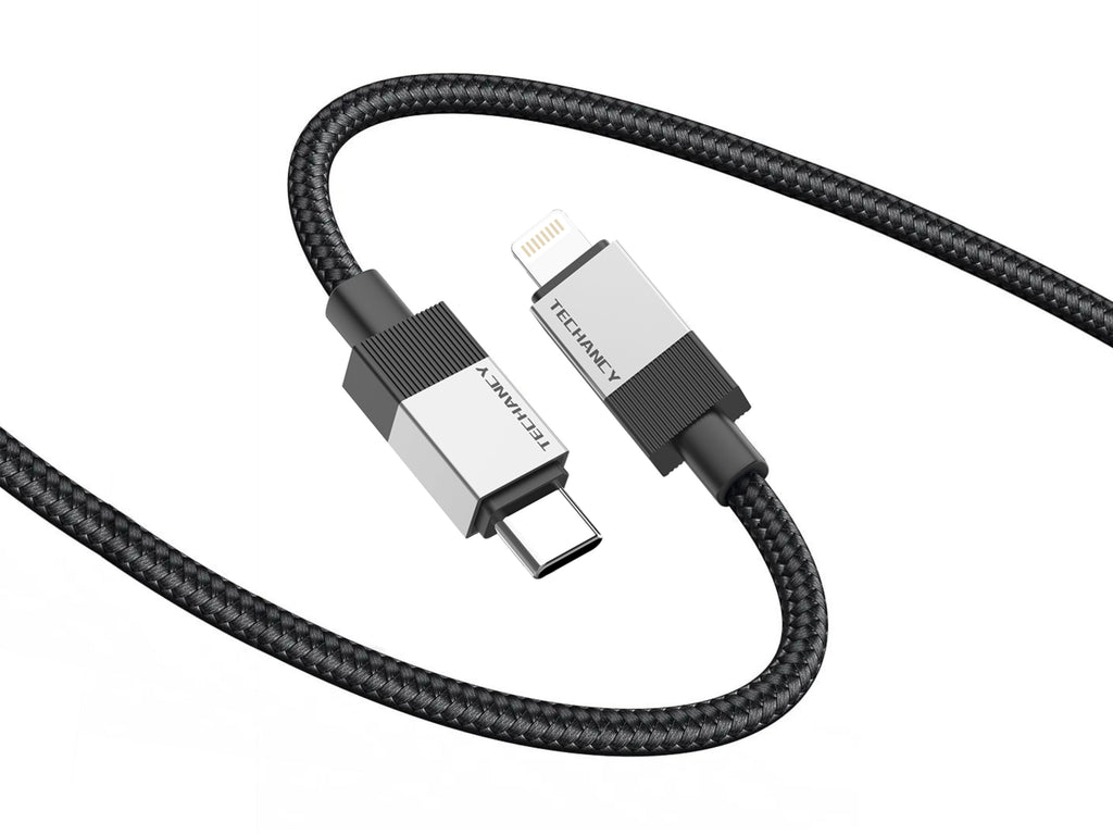 Techancy Cabo de Dados PD TB1800, 27W, 1m Preto, USB-C para Lightning, Conector de Liga de AlumInio, CompatIvel com iPhone 11-14