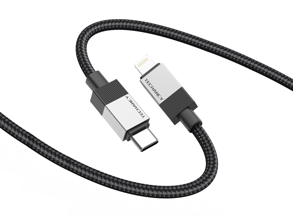 Techancy Cabo de Dados PD TB1800, 27W, 1m Preto, USB-C para Lightning, Conector de Liga de AlumInio, CompatIvel com iPhone 11-14