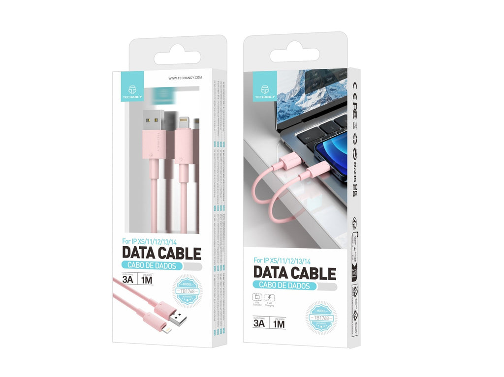 Techancy Cabo De Dados Usb-Lightning cor-de-rosa TB1768, Comprimento 1m Suporta Corrente De 3A E Transferência De Dados De 480mbps,