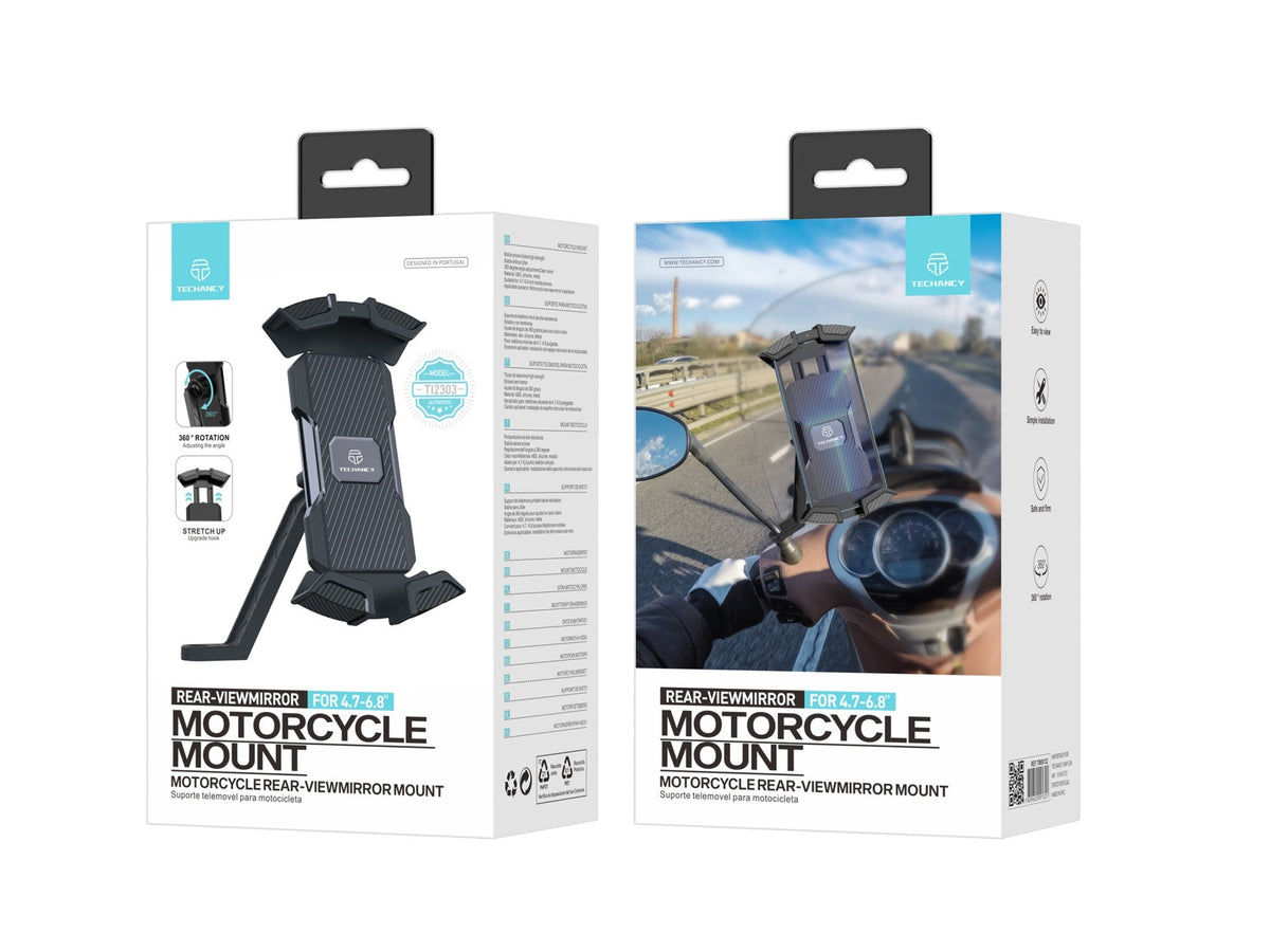 Techancy Suporte Para Telemóvel De Mota Ti2303, 4,7-6,8 Polegadas, Suporte Para Espelho Retrovisor De Mota, Não É Fácil De Abanar.