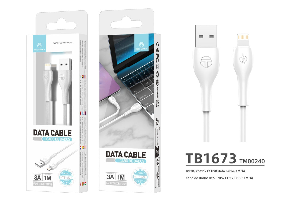 Techancy Cabo De Dados 1m Branco  TB1673, Porta Usb Lightning 3a De Carregamento Rápido, Adequado Para Muitos Dispositivos