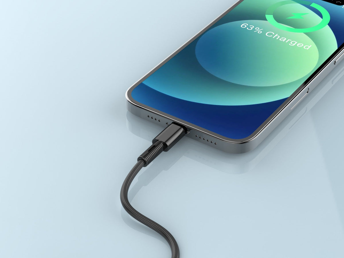 Techancy Cabo De Dados Usb-Lightning Preto TB1717, Carregamento Rápido De 2,4 A, Liga De Alumínio + Entrançado 1,2 M