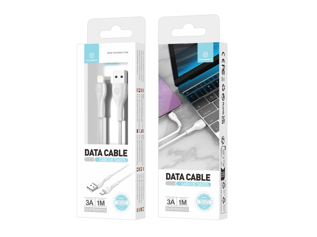 Techancy Cabo De Dados 1m Branco  TB1673, Porta Usb Lightning 3a De Carregamento Rápido, Adequado Para Muitos Dispositivos