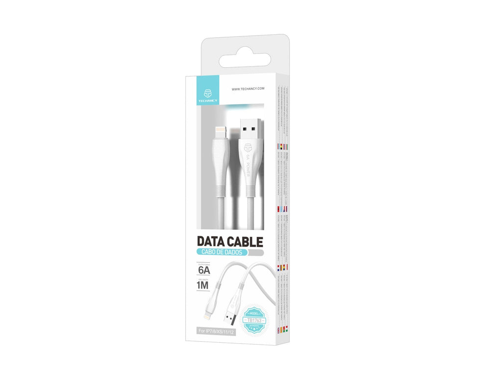 Techancy Cabo De Dados De Carregamento Super-Rápido 6A Branco TB1763, Porta Usb-Ip8/X/11-14, 1 M De Comprimento, Carregamento Rápido