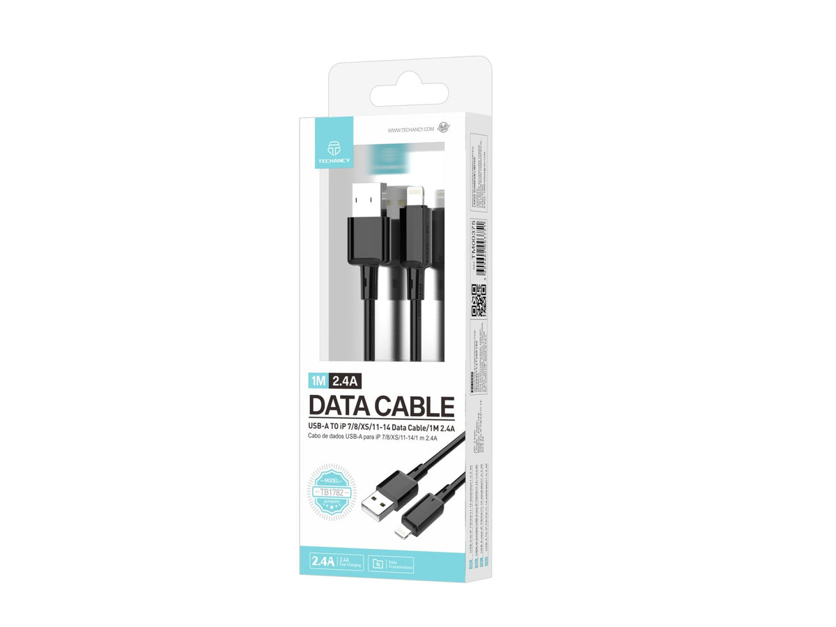 Techancy Cabo USB A para iPhone TB1782 1m 2.4A Carregamento rapido e dados iPhone 7 8 XS 11 12 13 14 Preto