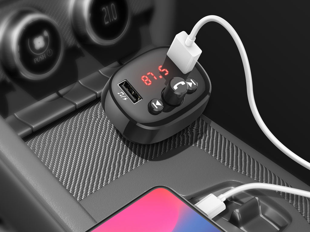 Techancy Transmissor Fm Para Automóvel Preto TE0864, 3.1a, 2 Portas Usb, Leitor De Mp3, Compatível Com Tensão 12v-24v.
