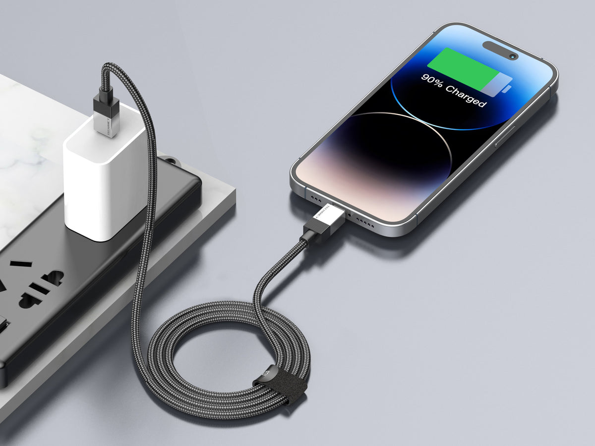 Techancy Cabo de Dados PD TB1800, 27W, 1m Preto, USB-C para Lightning, Conector de Liga de AlumInio, CompatIvel com iPhone 11-14