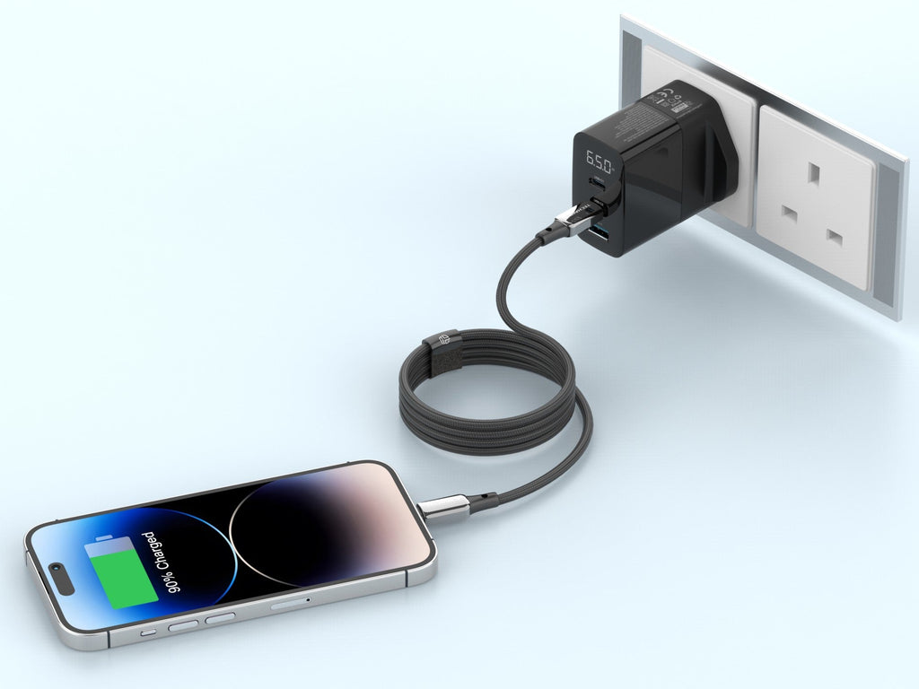 Techancy Cabo USB-C para Lightning TB1802, 27W, 1m Preto, Conector de AlumInio, Design Antiderrapante, CompatIvel com iPhone 11-14