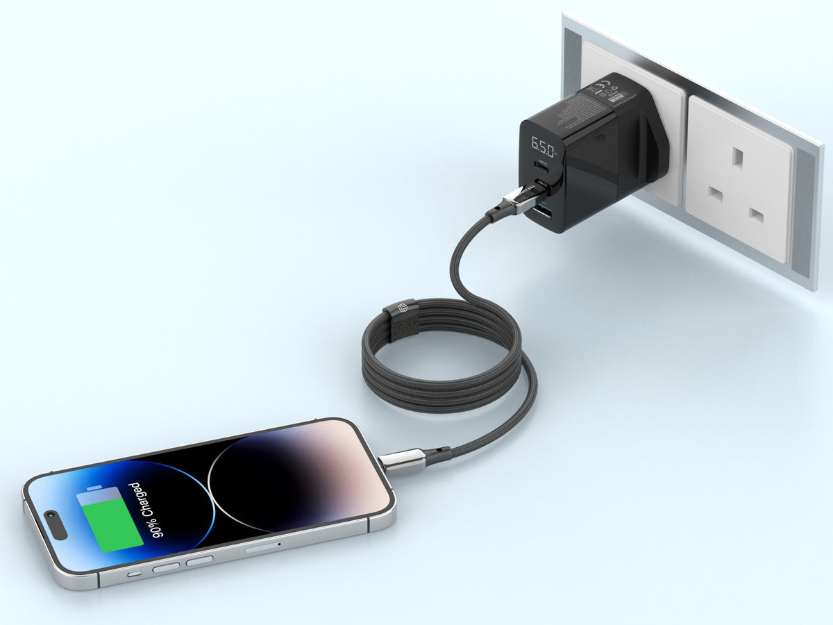 Techancy Cabo USB-C para Lightning TB1802, 27W, 1m Preto, Conector de AlumInio, Design Antiderrapante, CompatIvel com iPhone 11-14