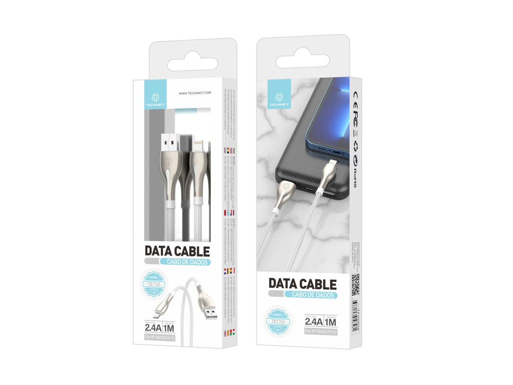 Cabo de dados USB-iP Metal da Techancy, TB1765, 1 m, 2,4 A, cinzento