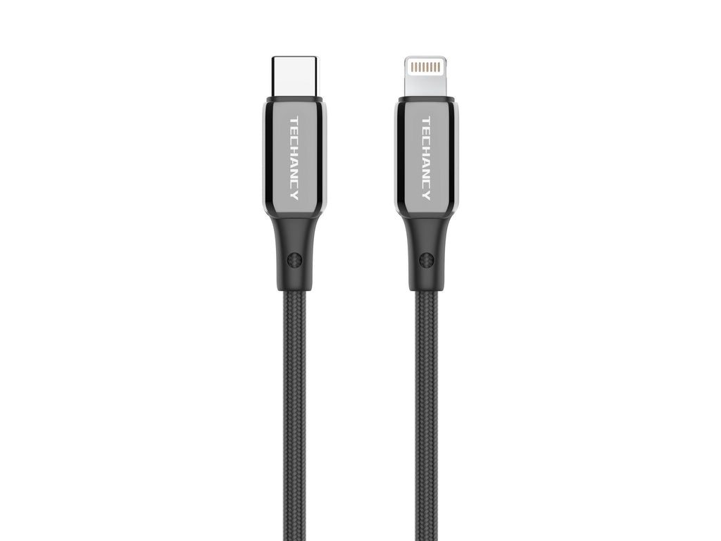 Techancy Cabo USB-C para Lightning TB1802, 27W, 1m Preto, Conector de AlumInio, Design Antiderrapante, CompatIvel com iPhone 11-14
