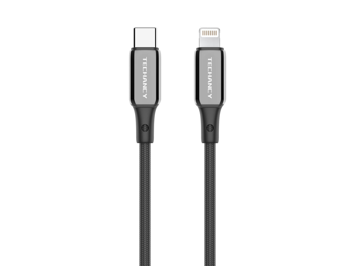 Techancy Cabo USB-C para Lightning TB1802, 27W, 1m Preto, Conector de AlumInio, Design Antiderrapante, CompatIvel com iPhone 11-14