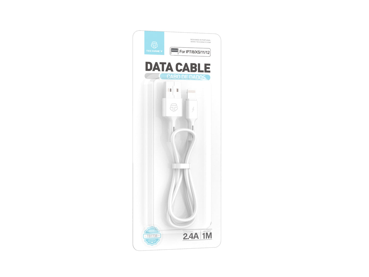 Techancy Cabo De Dados Usb-Ip7/8/x/11-14, TB1738 1M 2,4A Carregamento Rápido, Transferência De Dados, Branco
