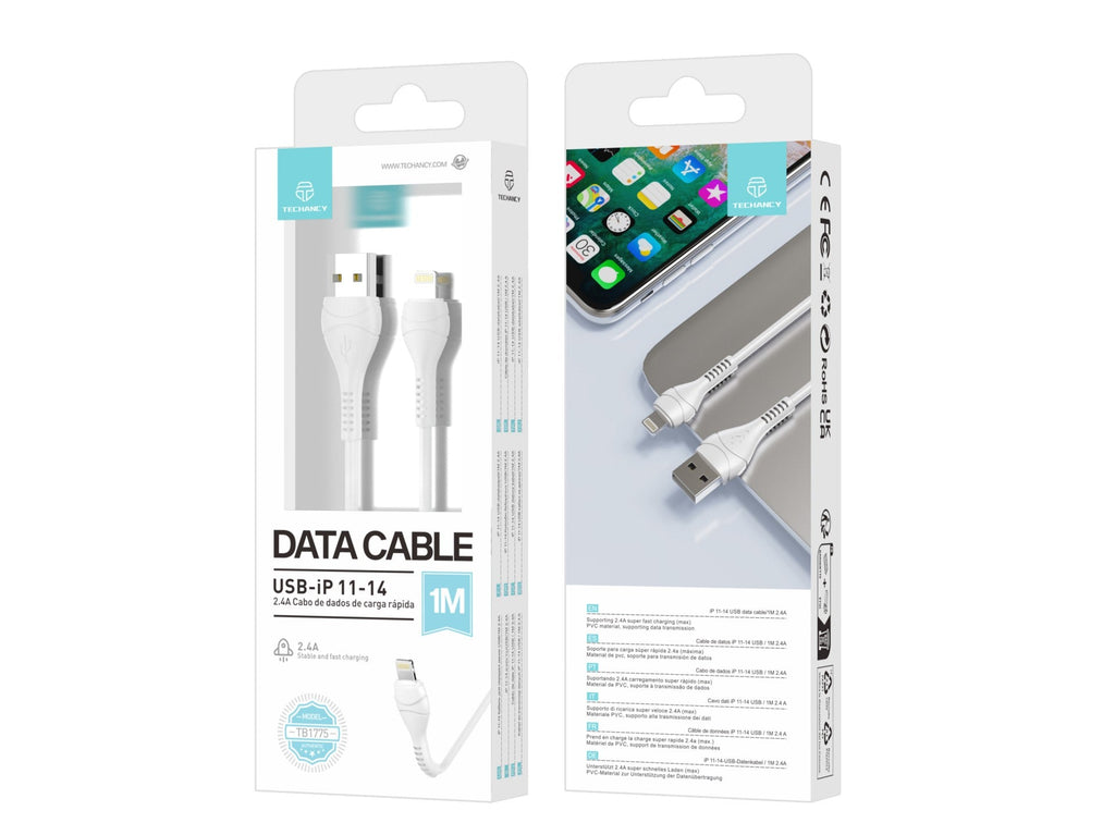 Techancy Cabo Usb-Lightning Branco 1m  TB1775,Carregamento Rápido 2.4a, Suporta Transmissão De Dados, Material Pvc