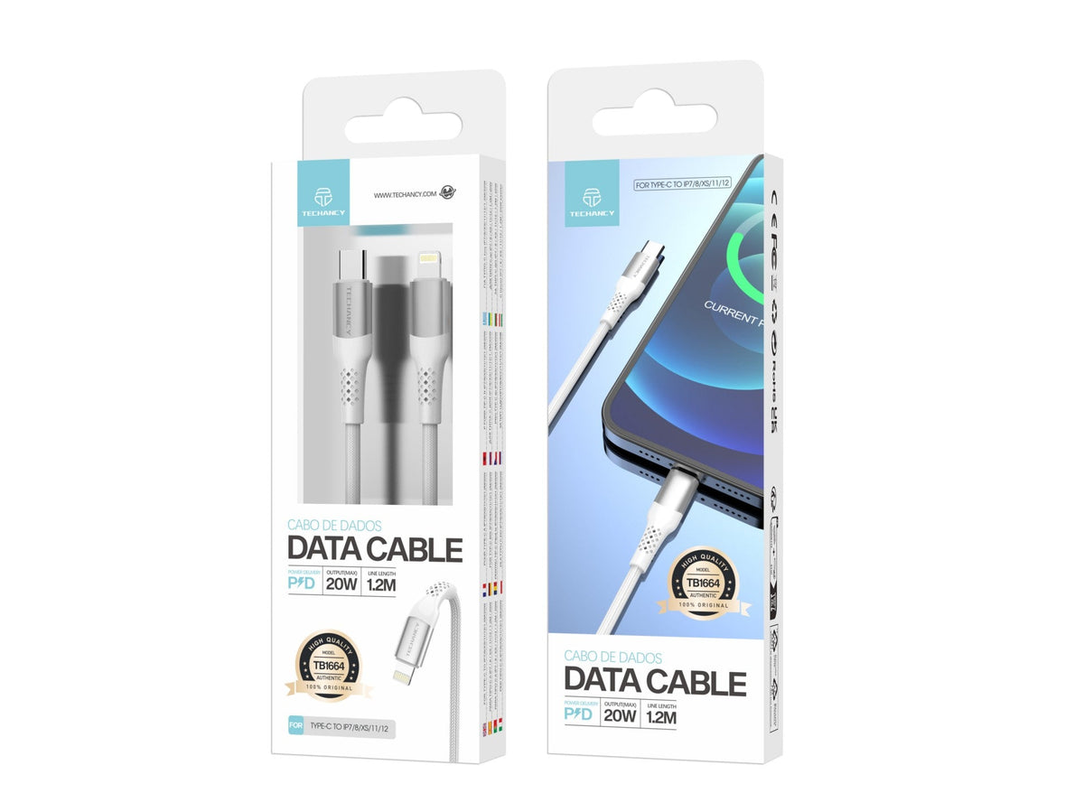 Techancy Cabo De Dados Pd De Alta Velocidade TB1664, Tipo C Para Carregamento Ip 20wpd, Cabo Entrançado De 1,2m