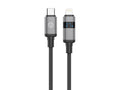 Techancy Cabo USB-C para Lightning TB1801, 27W, 1.5m Preto, Tela LED de Potência, Conector de AlumInio, Fio Trancado