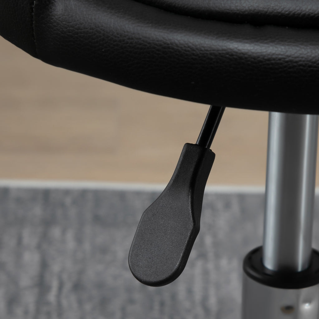 Lot de 2 tabouret à roulette pivotant 360°, assise réglable 47-62H cm, acier chromé revêtement synthétique noir