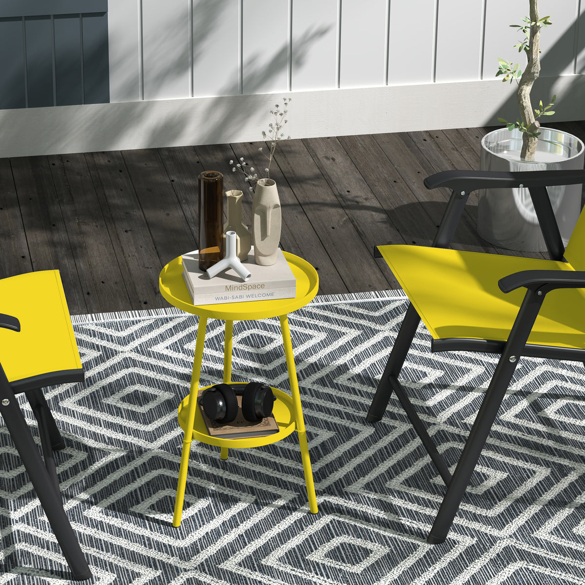 Petite table d'appoint ronde à 2 niveaux table de jardin pour terrasse salon balcon en métal Ø 32 x 51 cm jaune