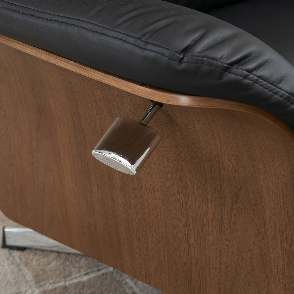 Fauteuil relax avec repose-pied, fauteuil de relaxation avec dossier inclinable, têtière réglable, 80x84x108cm, noir