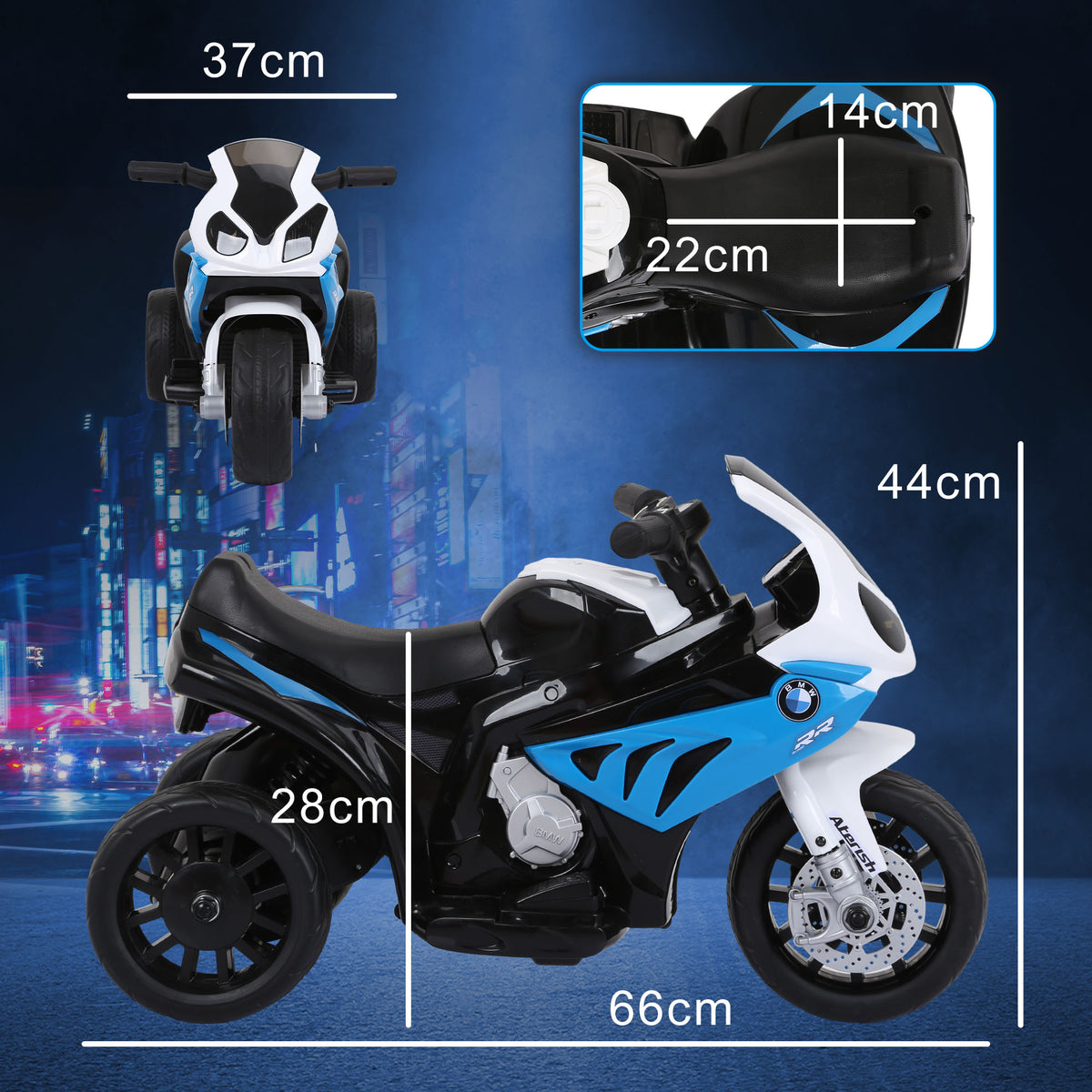 Moto électrique pour enfants 3 roues 6V 2,5 Km/h effets lumineux et sonores charge max. 20 kg BMW S1000 RR bleu