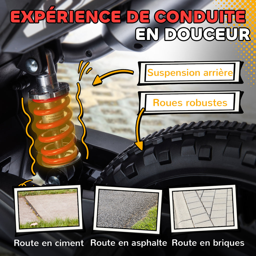 Moto électrique enfants sous licence Aprilia avec 2 moteurs 12V, roues d'entraînement, lumière LED, musique - rouge