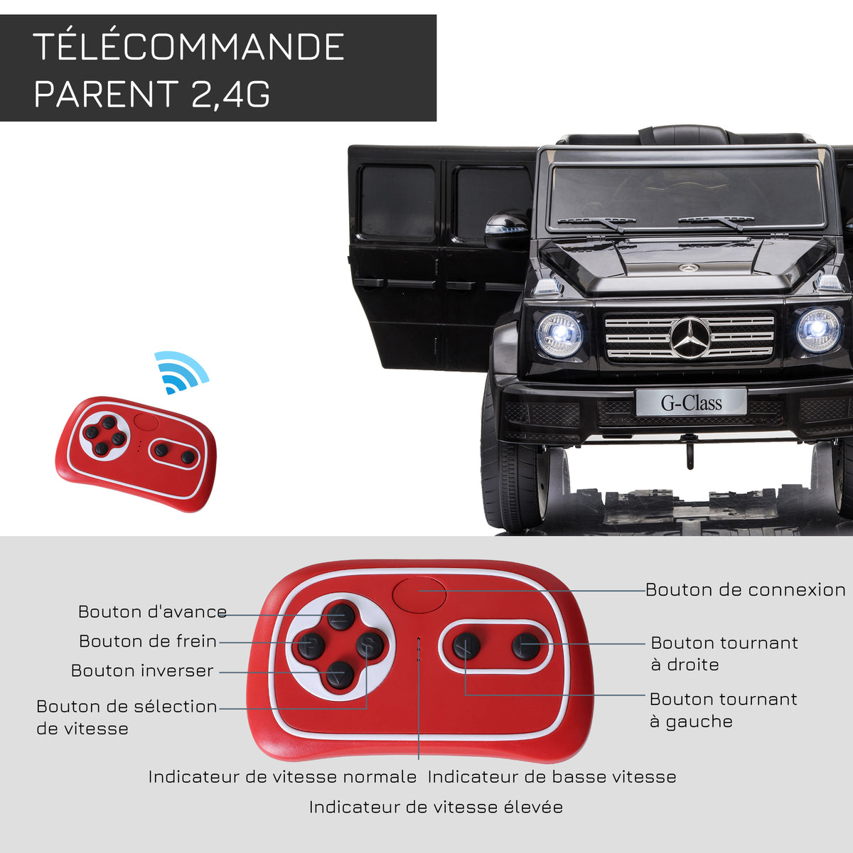 Voiture véhicule électrique enfant licence officielle Mercedes 12 V télécommande parentale, V. Max. 5 Km/h - noir