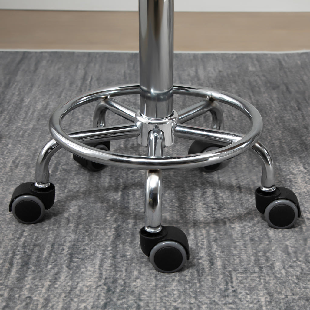 Lot de 2 tabouret à roulette pivotant 360°, assise réglable 47-62H cm, acier chromé revêtement synthétique noir