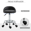 Lot de 2 tabouret à roulette pivotant 360°, assise réglable 47-62H cm, acier chromé revêtement synthétique noir