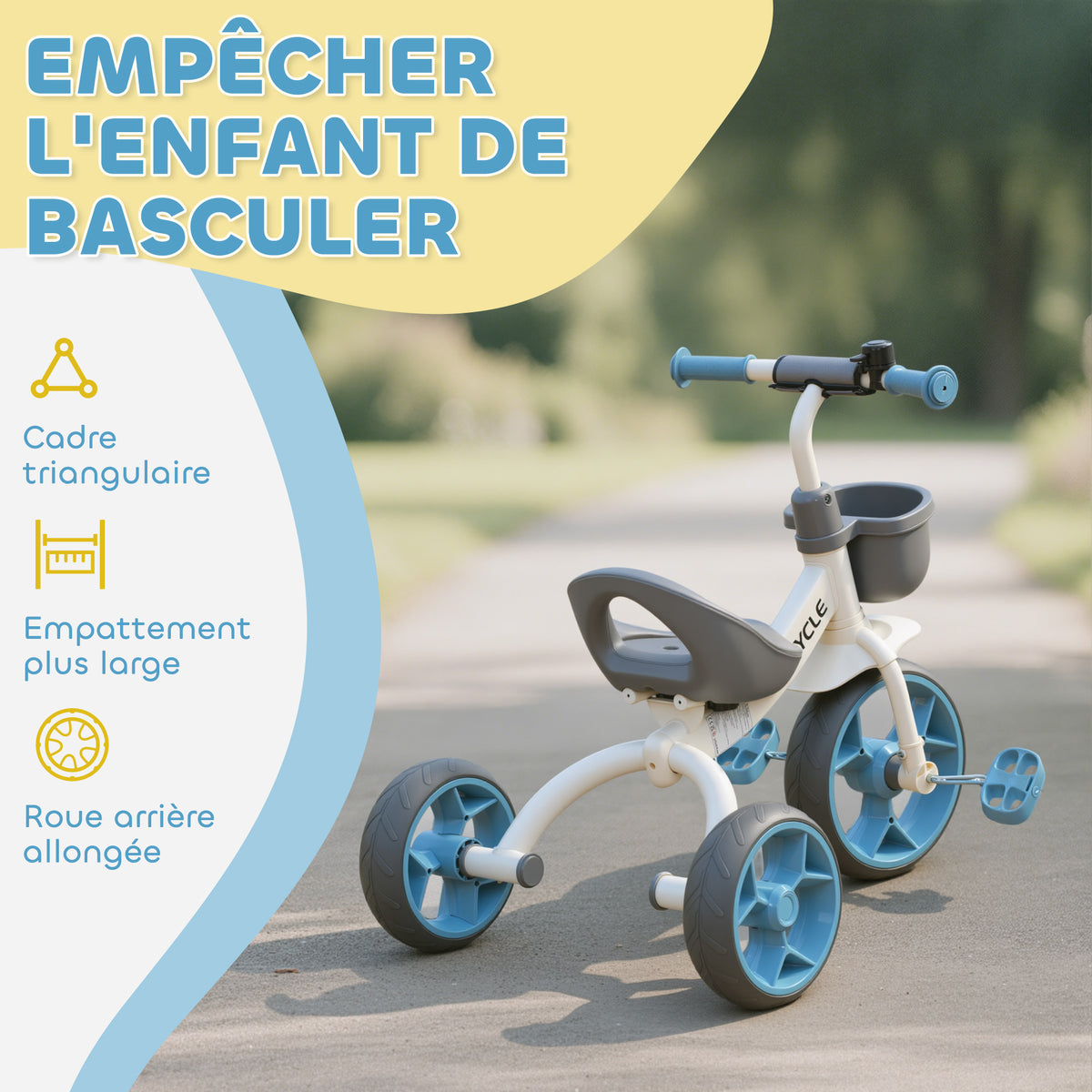 Tricycle enfant évolutif, tricycle pour enfants de 2 à 5 ans avec panier avant et roues EVA, 72 x 52 x 61 cm, bleu