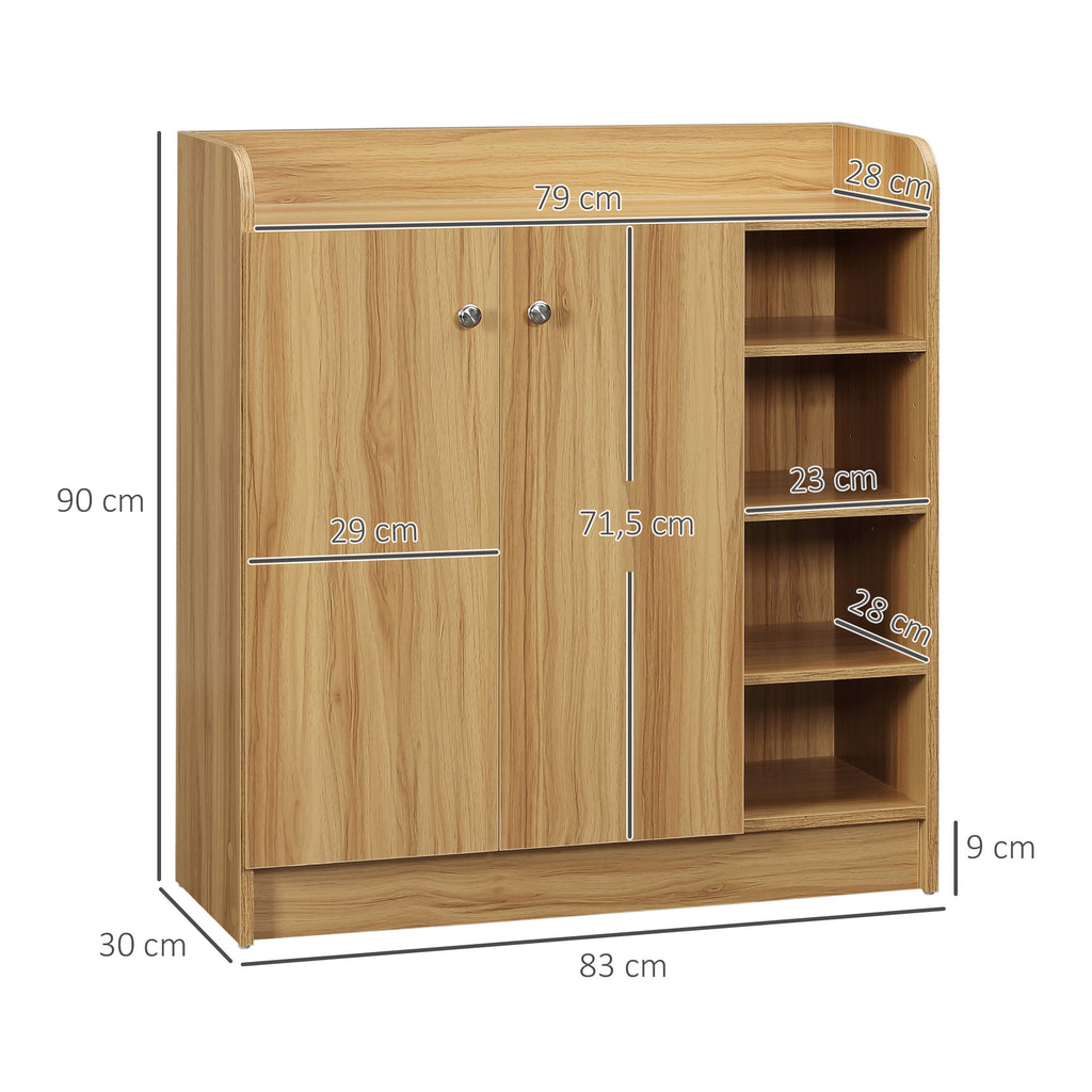 Meuble de rangement à chaussures pour entrée avec 4 compartiments ouverts et placard double porte - étagère réglable