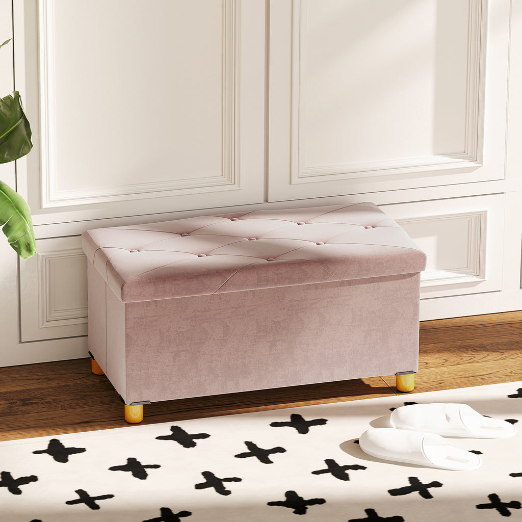 Banc de rangement bout de lit pliable volume 67 L capacité de charge 120 kg avec couvercle 76L x 38l x 38H cm rose