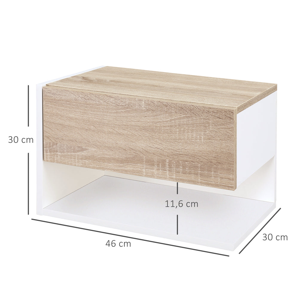 Tables de chevet suspendues Lot de 2 - Tables de Nuit murale - tiroir Coulissant - en Bois Bicolore Aspect chêne clair blanc