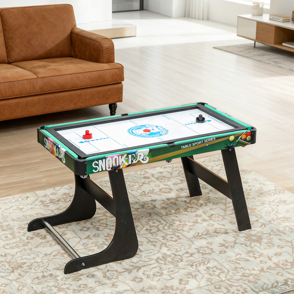 Table Multi-Jeux 6-en-1, Baby-Foot, Billard, Ping-Pong, Hockey, Jeu d'Anneaux, 118x104x71cm, Multicolore