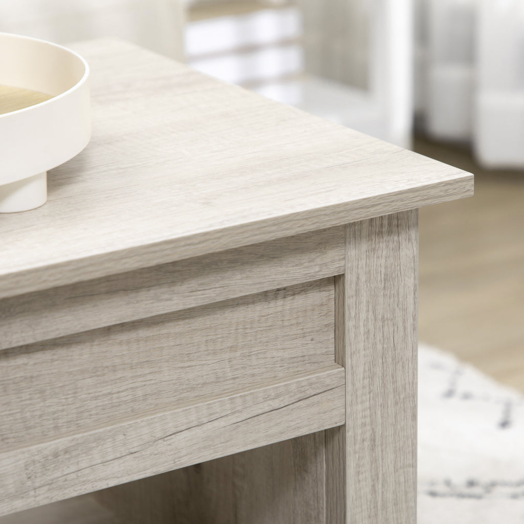 Table basse plateau relevable, table de salon avec étagères et compartiment caché,105 x 50 x 49-62,5 cm pour salon, chambre, aspect chêne clair