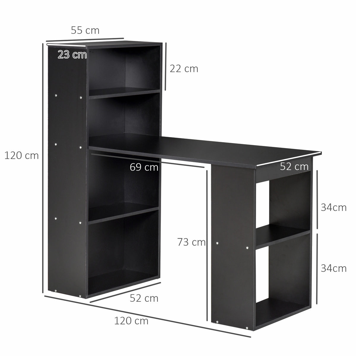 Bureau informatique, bureau avec rangement, 6 compartiments ouverts, table d'ordinateur pour chambre, studio