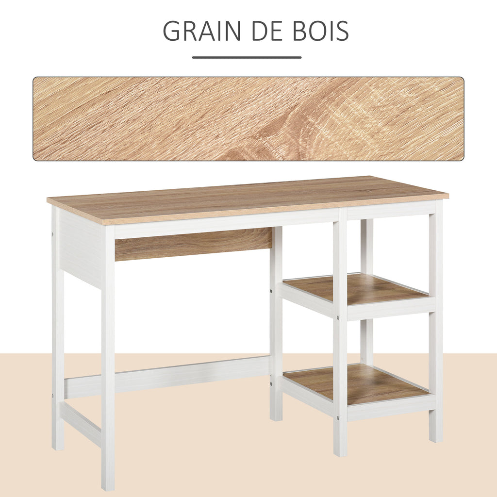 Bureau Informatique multimédia dim. 110L x 48l x 76H cm 2 étagères latérales MDF E1 chêne Clair Blanc