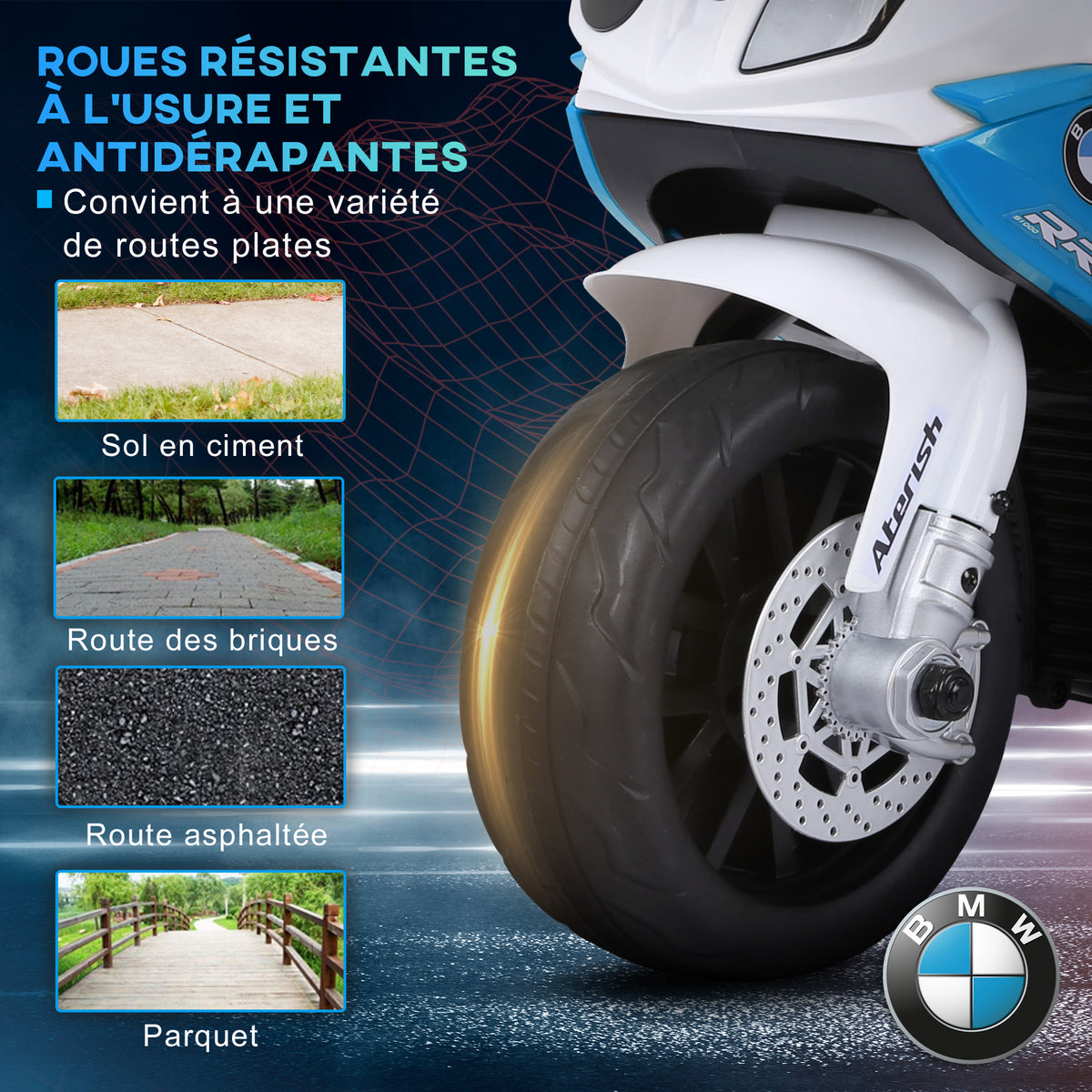 Moto électrique pour enfants 3 roues 6V 2,5 Km/h effets lumineux et sonores charge max. 20 kg BMW S1000 RR bleu