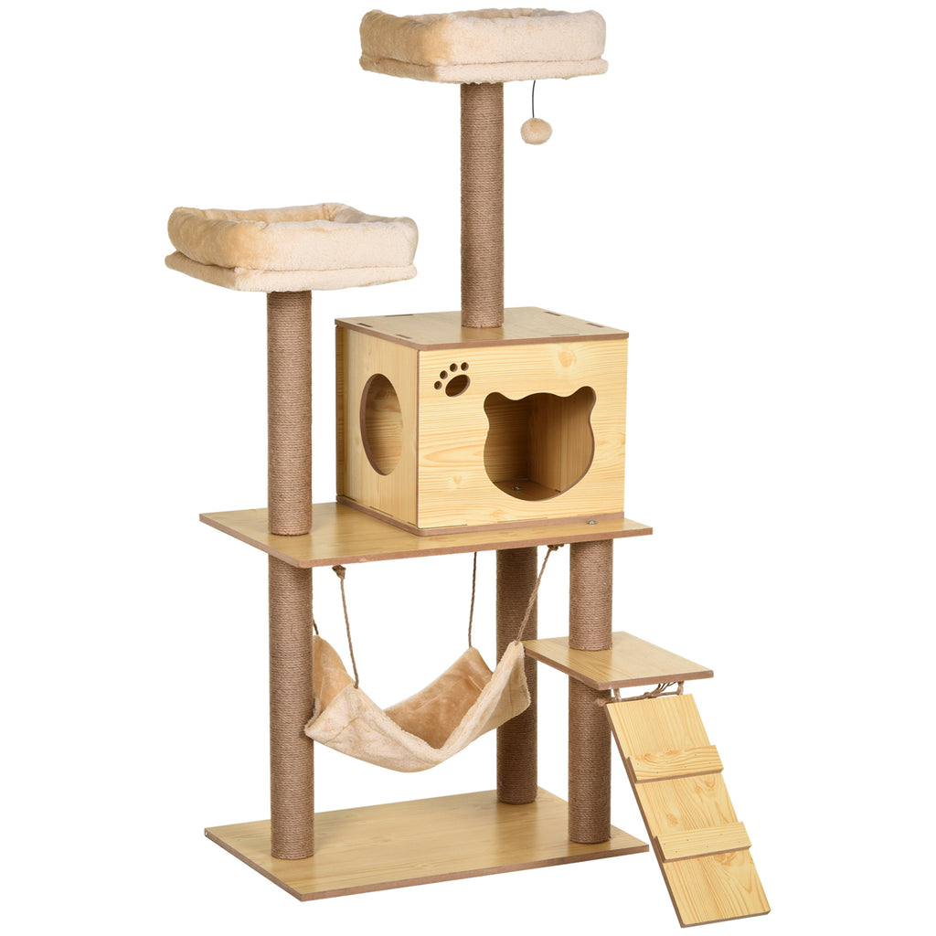 Arbre à chats design contemporain griffoirs grattoirs sisal naturel niche plate-formes hamac boule beige