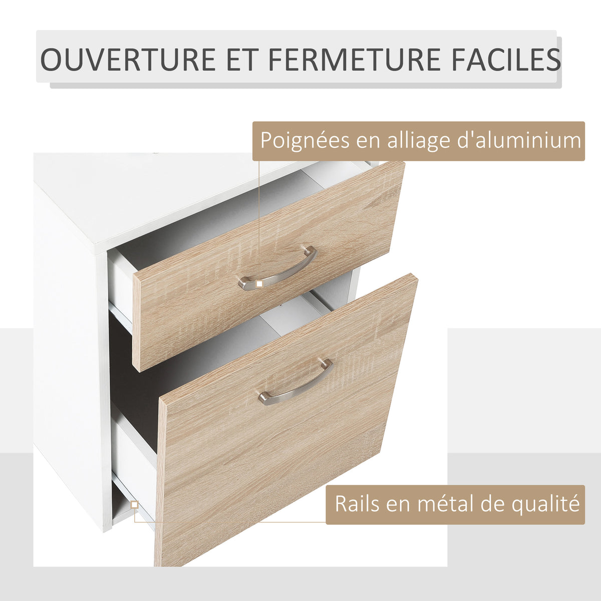 Bureau informatique avec 2 tiroirs, bureau avec rangement, 137 x 55 x 92 cm, étagères ouvertes et tablette